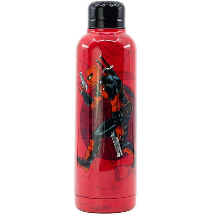 Бутилка с Deadpool, STOR, неръждаема стомана, червено/черно, 515 ml