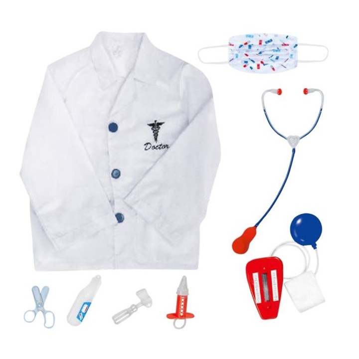 Set uniforma de medic cu masca si 7 accesorii pentru copii, +3 ani