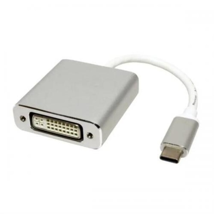 CABLU video SPACER, adaptor USB Type-C (T) la DVI-I DL (M), 15cm, rezolutie maxima 4K UHD (3840 x 2160) la 30 Hz, silver, "SP-CM-DVIF-01" (timbru verde 0.18 lei)