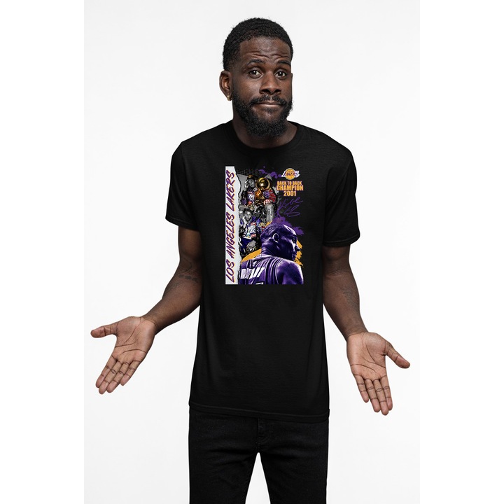 Tricou personalizat pentru barbati cu imprimeu, Kobe Bryant Los Angeles Lakers, Bumbac, Negru, S