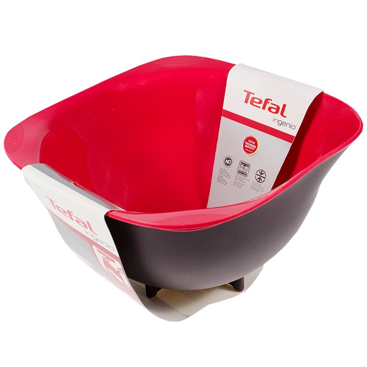 Купа за смесване Tefal Ingenio, С незалепваща основа, Дълбока купа за смесване на съставки, Ø25 см x В14 см, Червен / Черен, 3 л