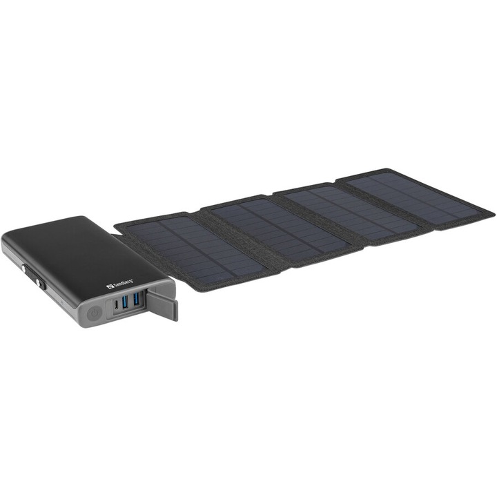 Baterie externa cu panou solar 420-56 Solar 4-Pane 25000mAh Negru