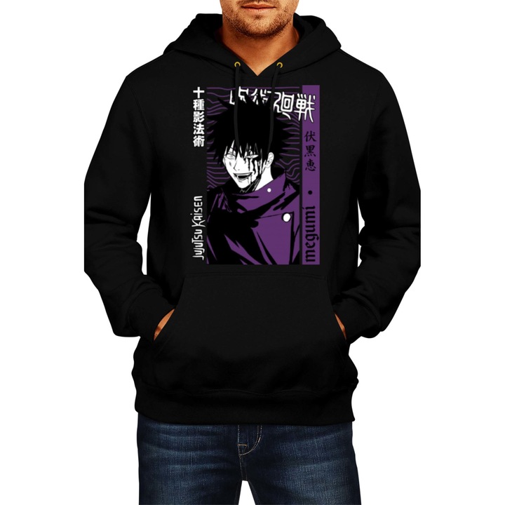 Hanorac Barbat Japan Manga Comics Anime Tralala jujutsu kaisen itadori sakuna megumi fushuiguro satoru gojo Jujutsu Kaisen Megumi Fushiguro var-046, Negru
