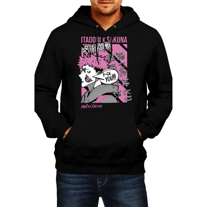 Hanorac Barbat Japan Manga Comics Anime Tralala jujutsu kaisen itadori sakuna megumi fushuiguro satoru gojo Jujutsu Kaisen Itadori Sakuna var-012, Negru
