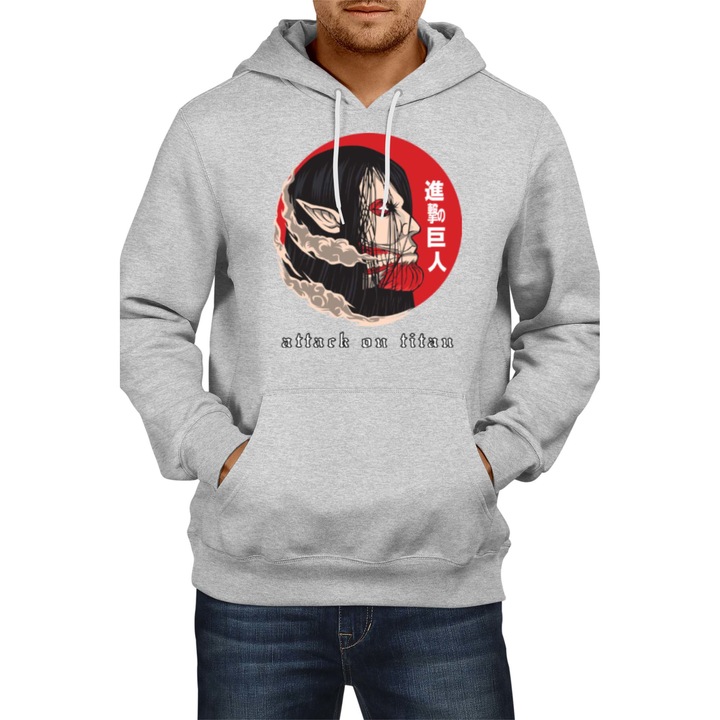Hanorac Barbat Japan Manga Comics Anime Tralala attack on titan eren yaeger levi ackerman armin Attack on Titan Eren Yeager 06 var-014, Gri melange