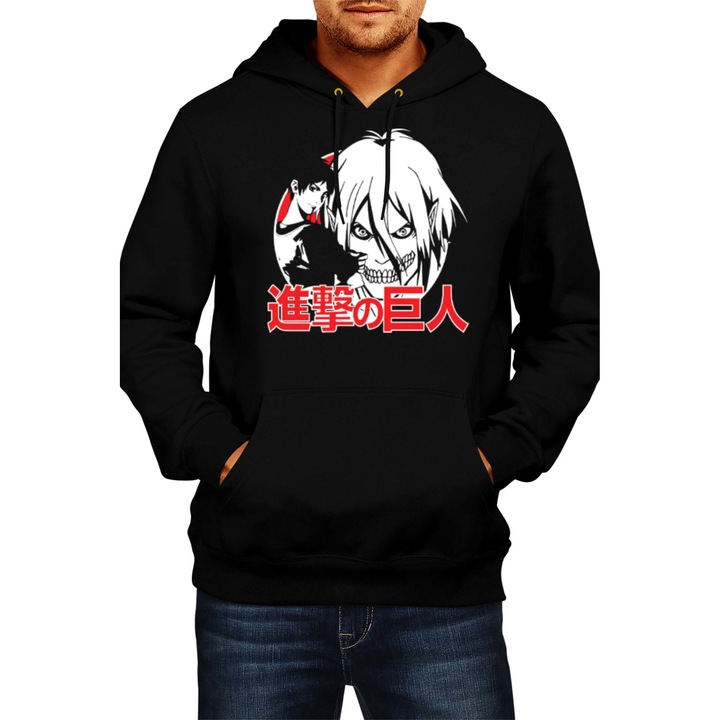 Hanorac Barbat Japan Manga Comics Anime Tralala attack on titan eren yaeger levi ackerman armin Attack on Titan Eren Yeager 05 var-015, Negru