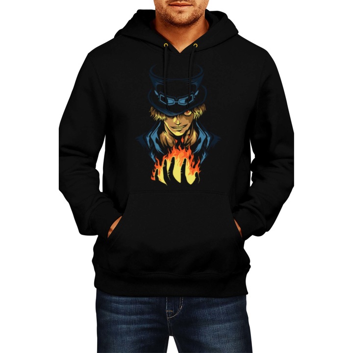 Hanorac Barbat Japan Manga Comics Anime Tralala one piece straw hat pirates monkey d luffy roronoa zoro sabo One Piece Sabo var-028, Negru