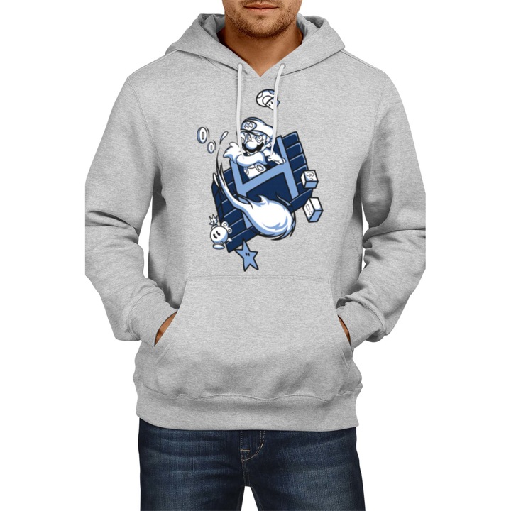 Hanorac Barbat Japan Manga Comics Anime Tralala super mario nintendo game Super Mario Fireball var-006, Gri melange