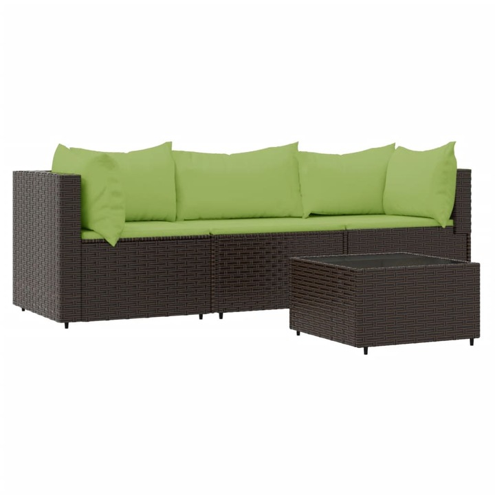 Set de gradina cu perne, VidaXL, Raran sintetic, Cu perne, Maro inchis/Verde