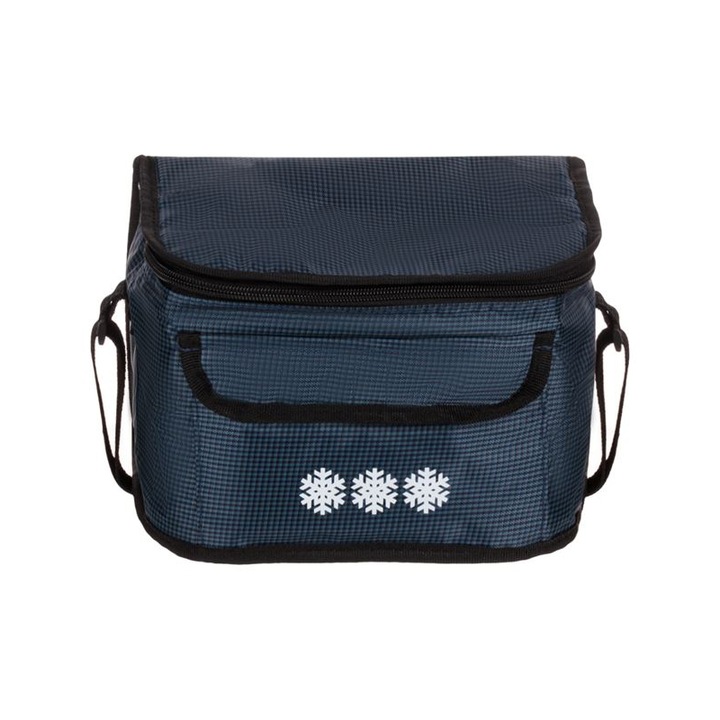Термо чанта, Дизайн на каре, Цип, Полиестер, 25х18х16см, Син