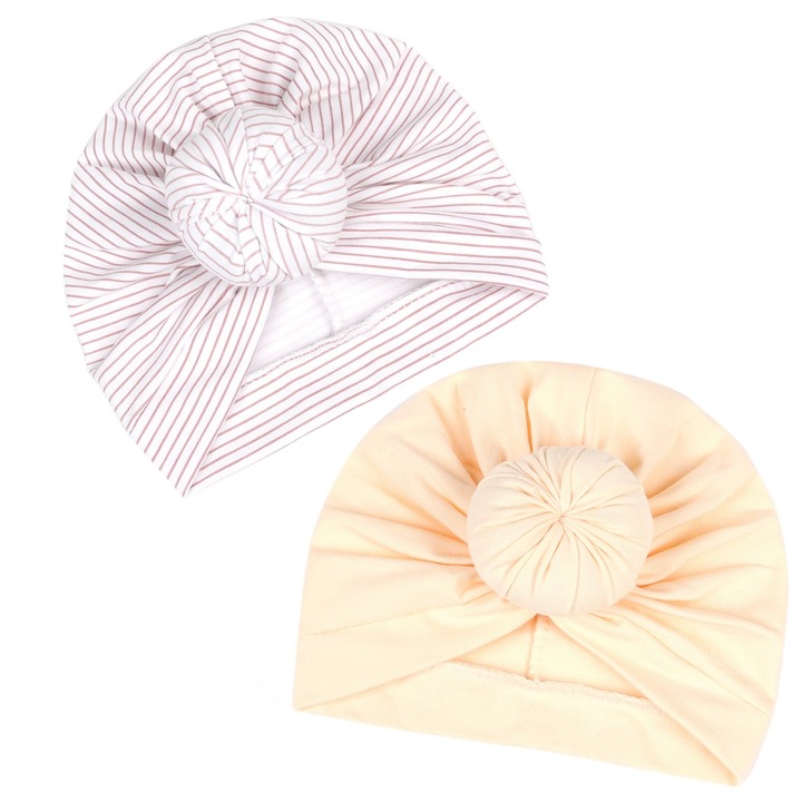 Set 2 turbane pentru fetite, Bumbac, 16x14 cm, Multicolor