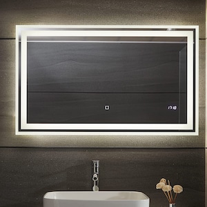 Oglinda baie cu iluminare LED, functie dezaburire, touch, lumina reglabila rece/calda/neutra, cu ceas/data digitala, 80 x 60