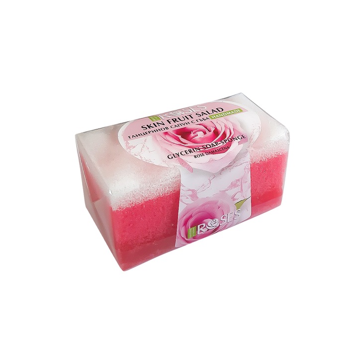 Глицеринов сапун с гъба Nature of Agiva, Skin Fruit Salad, Handmade, Роза Дамасцена, 55 г