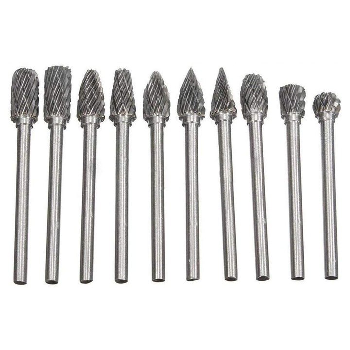 Set 10 burghie, Otel tungsten, Argintiu