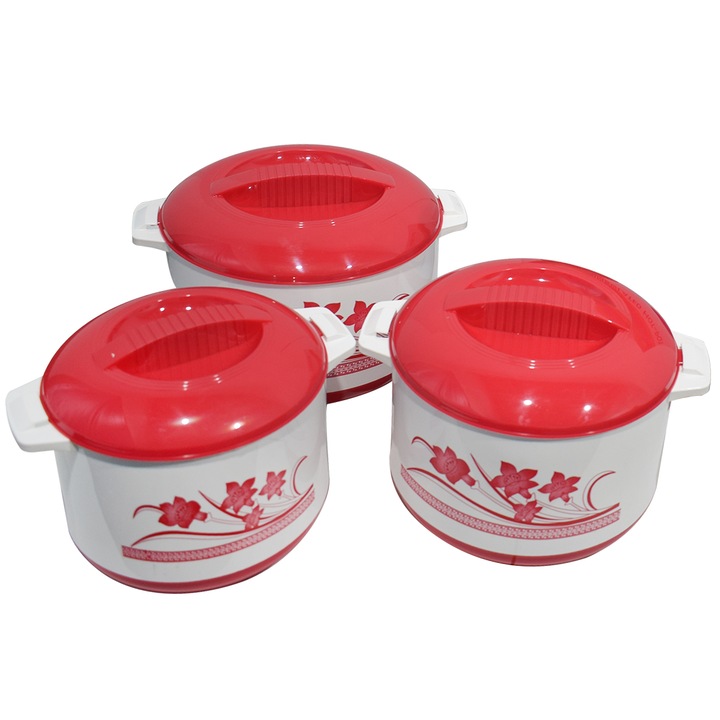 Комплект термокутии за храна Naimeed D4792, 3 броя, с вътрешност от неръждаема стомана, Червен