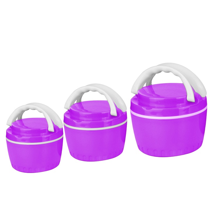 Caserola termica, set 3 piese, interior din inox, Naimeed D4797, Violet