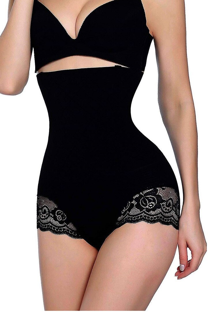 Burtiera corset modelatoare cu pantalon, talie inalta, Negru, Negru, 4XL