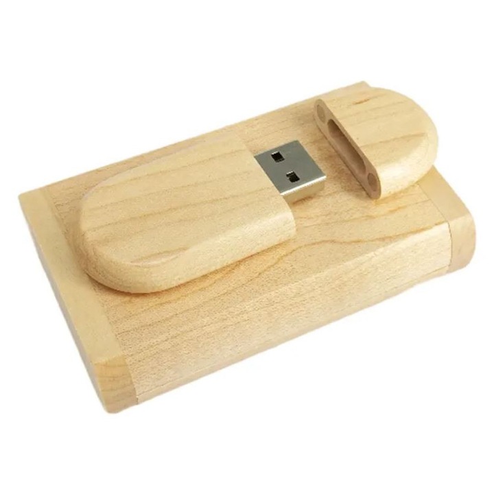 Memorie USB 64 GB, USB 3.0, din lemn de fag, si cutie