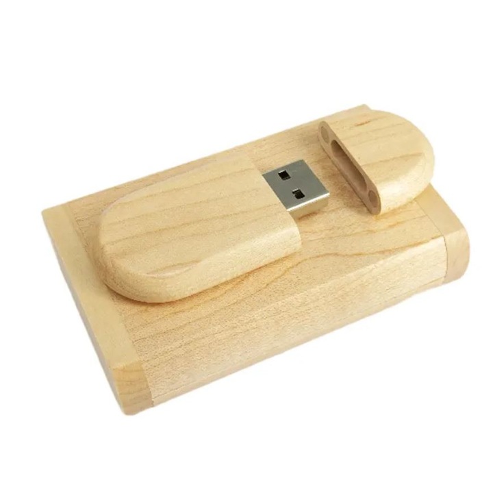 Memorie USB 32 GB, USB 3.0, din lemn de fag si cutie