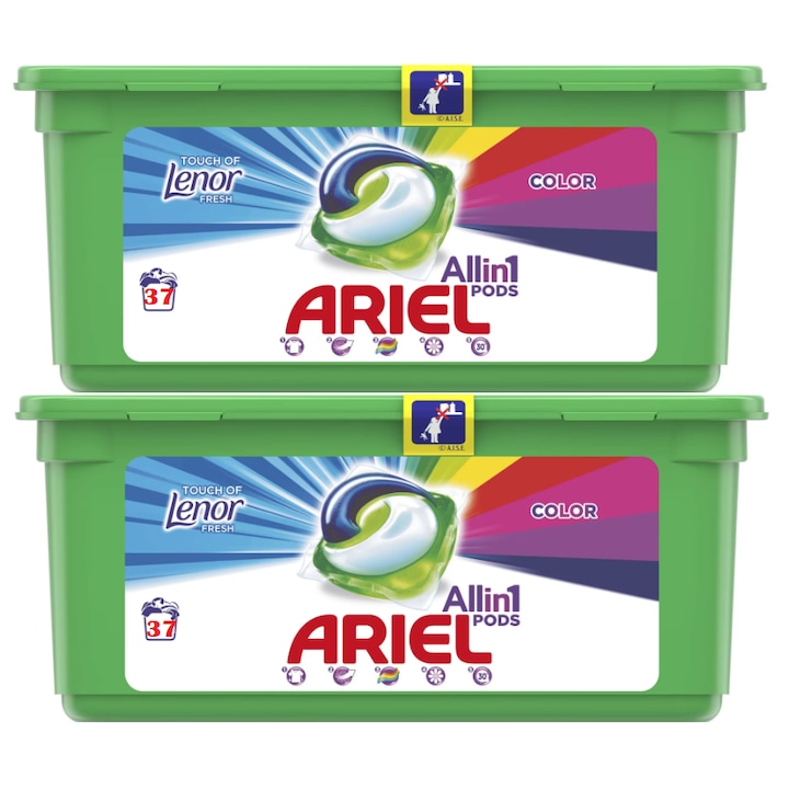 2 db Ariel Color Touch of Lenor automata mosószer készlet, 37 kapszula, 74 mosás