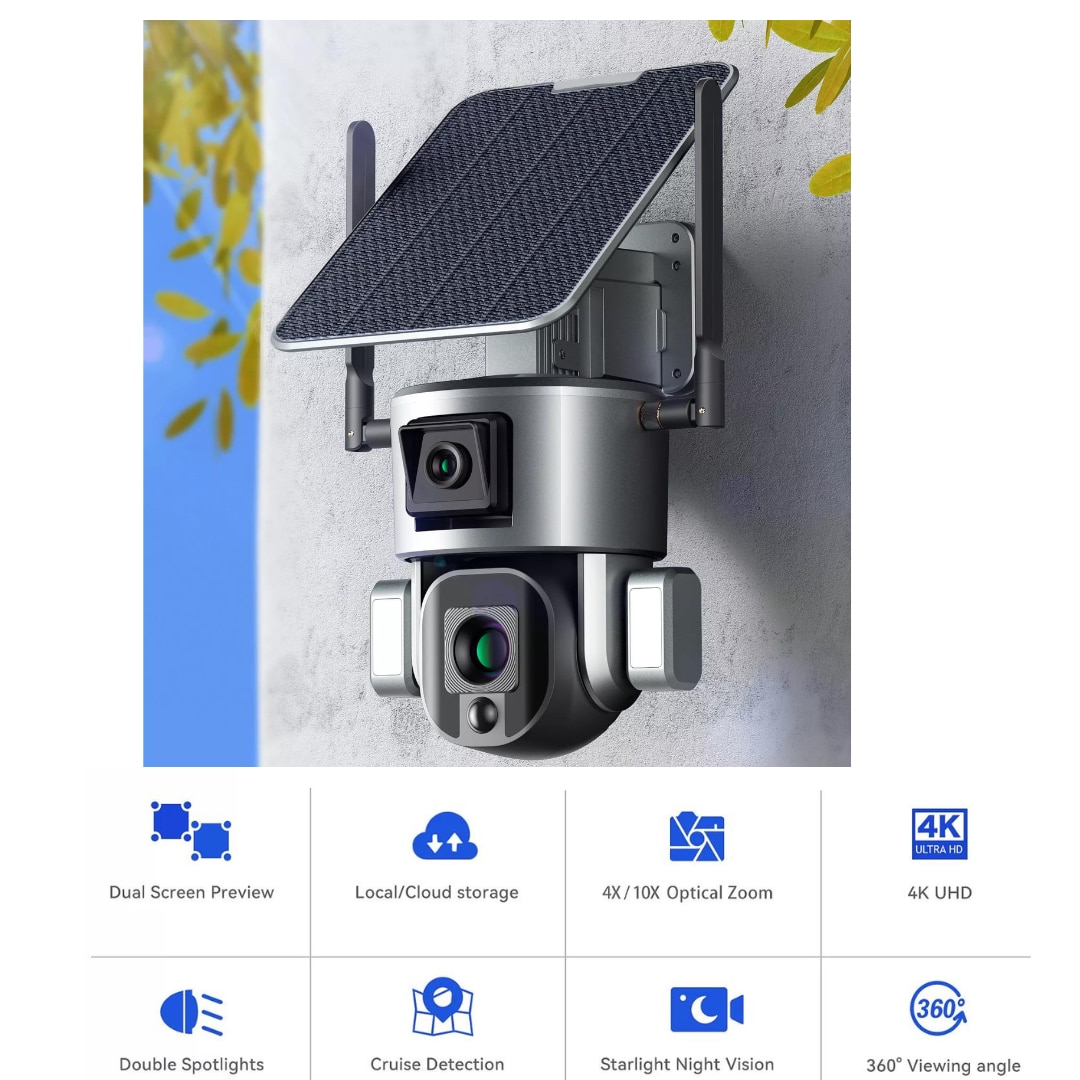 Камера за наблюдение 4G 4K Ultra HD, Двойна камера 4MP+4MP, 10X Optical ...