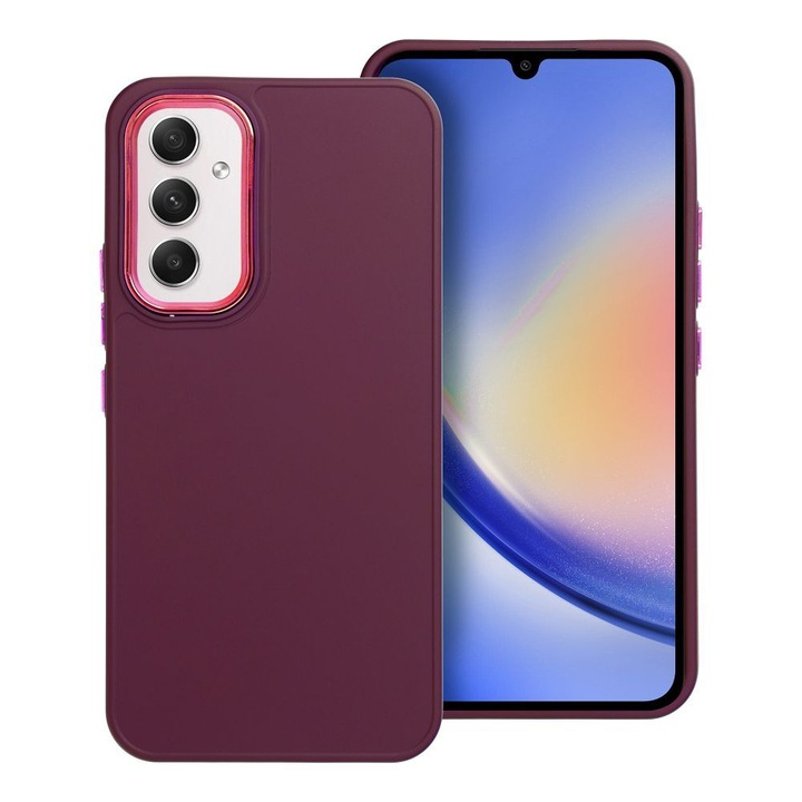 Telefontok Samsung Galaxy A17 5G készülékkel kompatibilis - Frame - sötét lila műanyag hátlap tok, szilikon kerettel