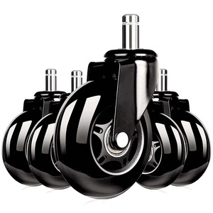 Set 5 roti de silicon, diametru 75mm, tija 11mm, pentru scaune de birou sau scaune de gaming, Negru