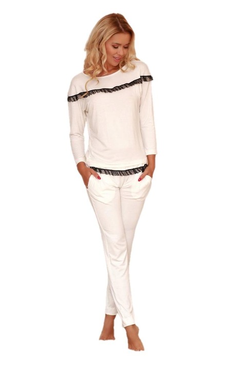 Pijama dama, Kalimo, Vascoza/Elastan, Alb/Negru, 2XL