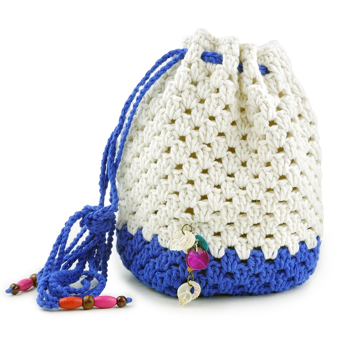 Geanta tricotata de vara, cu gauri, bumbac, tip sac, 23x19 cm