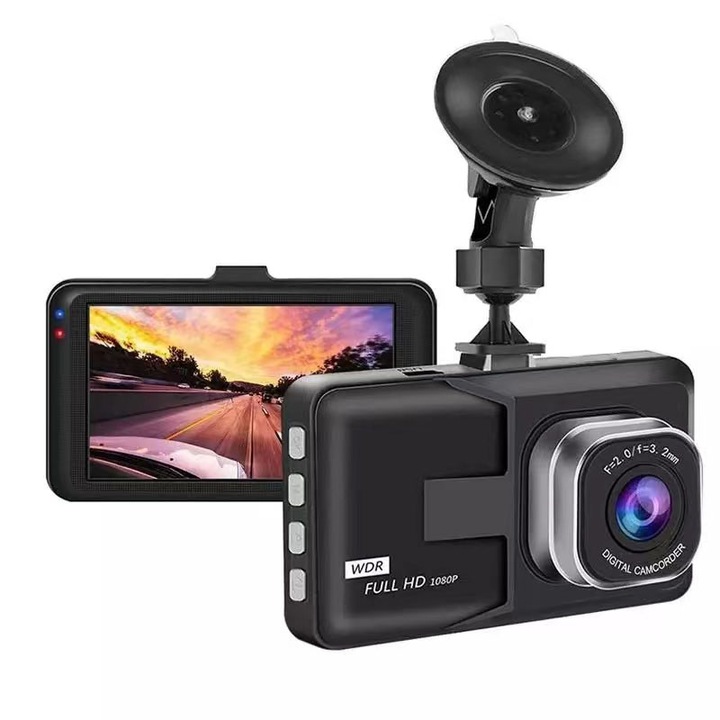Видеорегистратор Roffie, LCD екран, 3'', Full HD, 1080p резолюция, 120 FOV, G сензор, цикличен запис, MicroSD карта до 32GB