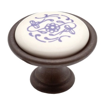 Buton bronz antichizat cu floare albastra Buton bronz antichizat cu floare albastra