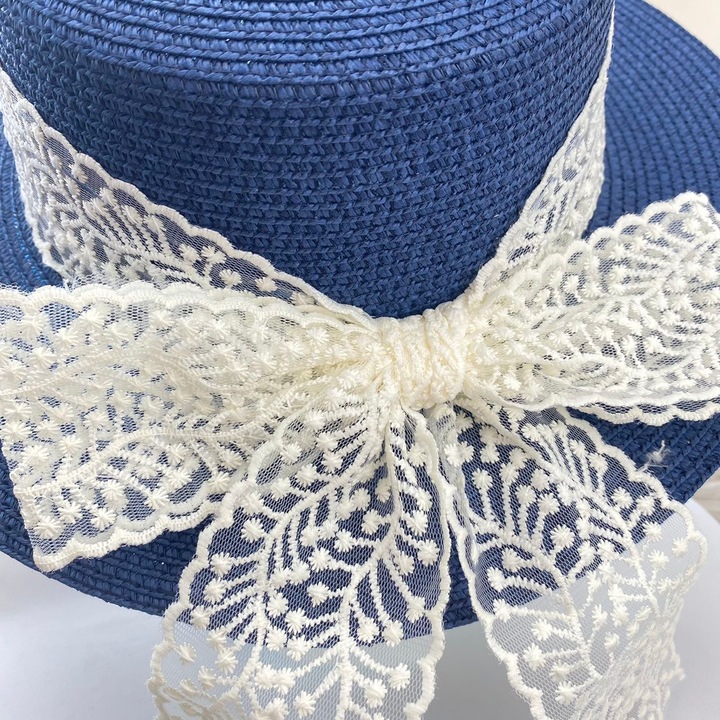 Nevermore Női szalmakalap, csipkepánttal, 58 cm, sötétkék