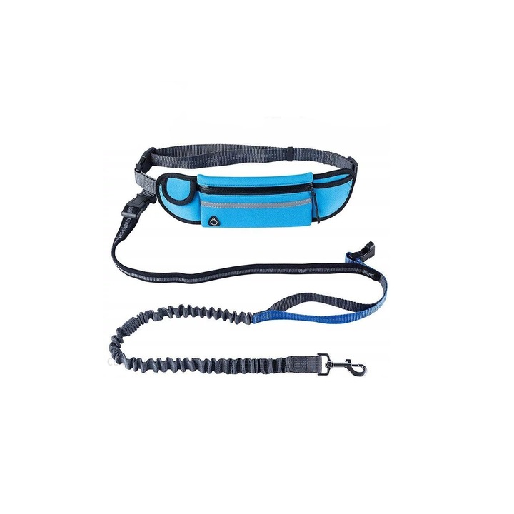 Sporttáska futáshoz mobiltelefon zsebbel és kiegészítőkkel, rugalmas kutyapóráz, rugalmas és állítható öv, vízálló anyag, kék, RBT-BBL8193