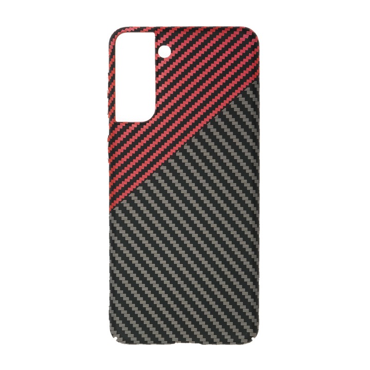 Husa de telefon, LUXO, compatibil cu Samsung Galaxy S21, model Red & Grey, PC Kevlar, multicolor