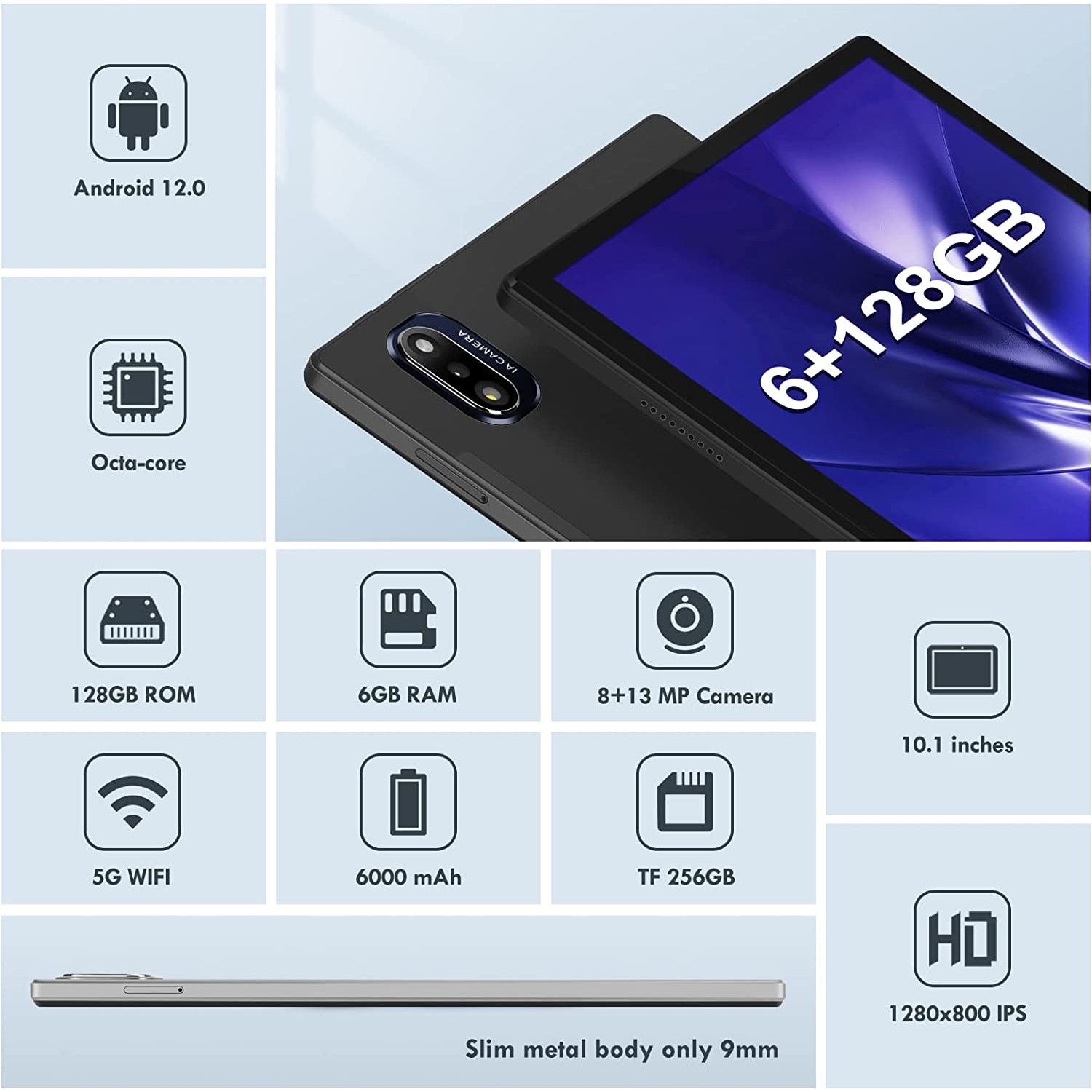 SIMPLORI Android Tablet 10 inch, Octa-Core Processor, 6GB RAM+128GB ROM