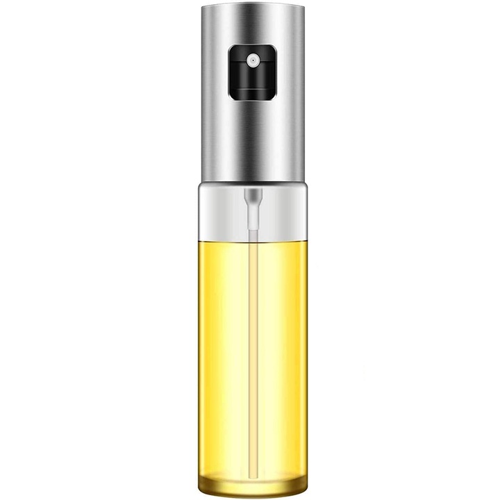 Sticla de Spray Ulei cu Palnie, Recipient Transparent, Inox, 100ml, Bukate®