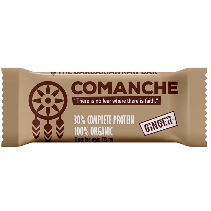 Baton proteic bio cu ghimbir Comanche, The Barbarian, fara gluten, 50g