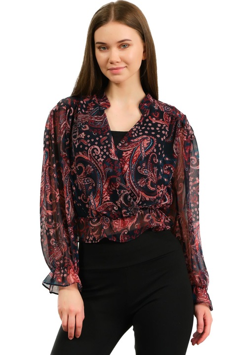 Légies blúz, elegáns, átlátszó ujjú, fekete, Fekete