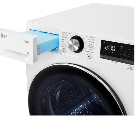 Uscator de rufe LG RH90V9AV2N, Pompa de caldura DUAL Inverter, 9 kg, 14 programe, Clasa A+++, Auto-curatare condensator, Eco Hybrid, ThinQ, Alb