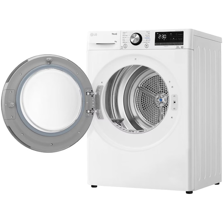 Сушилня LG RH90V9AV2N, Двойна инверторна термопомпа, 9 кг, 14 програми, Клас C, Кондензатор самопочистващ се, Eco Hybrid, ThinQ, Бял