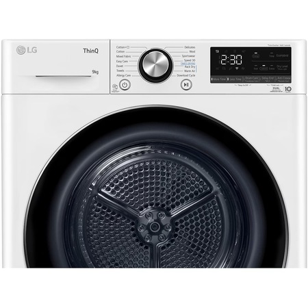 Uscator de rufe LG RH90V9AV2N, Pompa de caldura DUAL Inverter, 9 kg, 14 programe, Clasa A+++, Auto-curatare condensator, Eco Hybrid, ThinQ, Alb