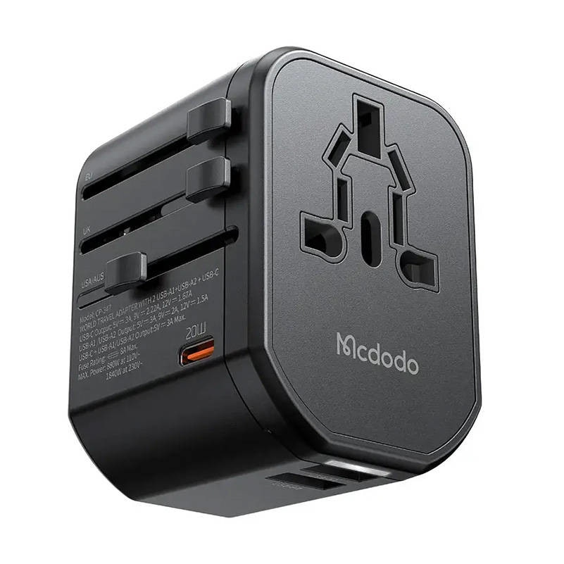 Incarcator retea universal Mcdodo CP-3471 UE/SUA/AU/UK, 2xUSB, 1xUSB-C, PD 20W, 3A, Negru