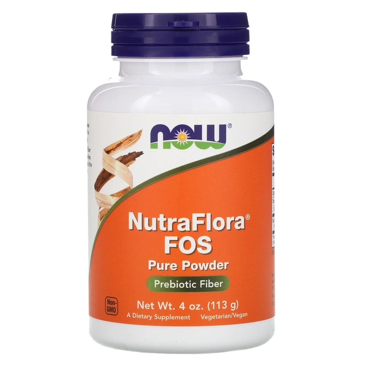 NutraFlora FOS Pulbere pura de fibre prebiotice NutraFlora FOS Pure Powder Prebiotic Fiber, Now foods, 113g