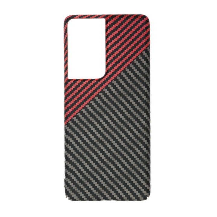 Husa de telefon, LUXO, compatibil cu Samsung Galaxy S21 Ultra, model Red & Grey, PC Kevlar, multicolor