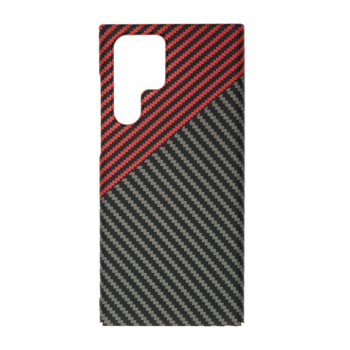 Husa de telefon, LUXO, compatibil cu Samsung Galaxy S22 Ultra, model Red & Grey, PC Kevlar, multicolor