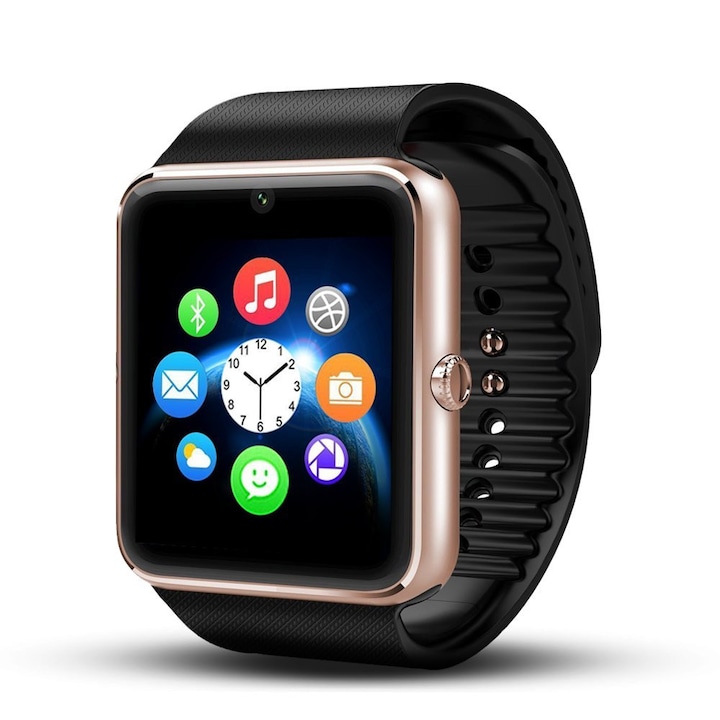 Смарт часовник Bas-Tek GT08 с камера и слот за SIM карта, розово злато