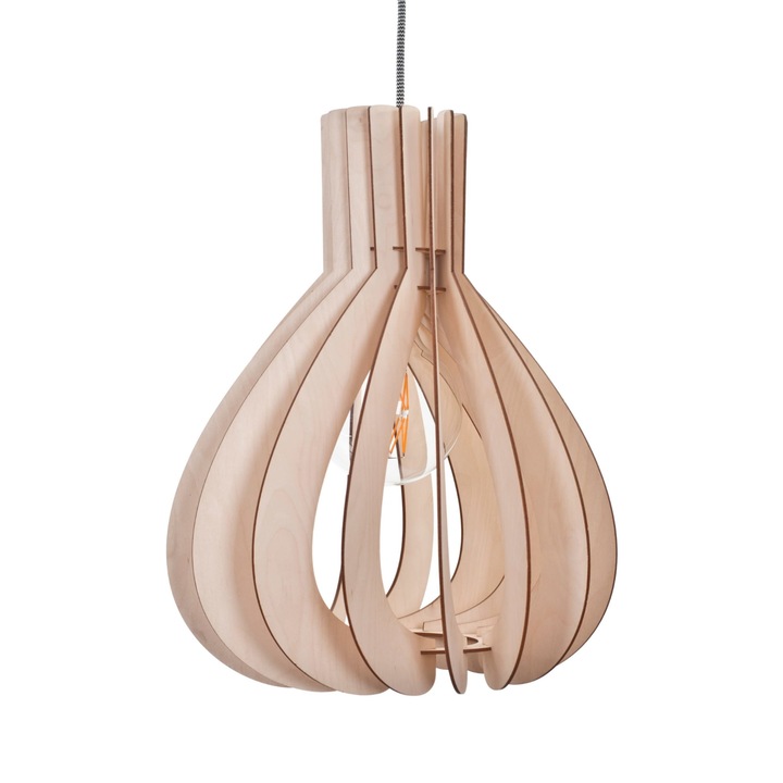 Lampa suspendata, Kornik, Lemn, E27, Culoare naturala