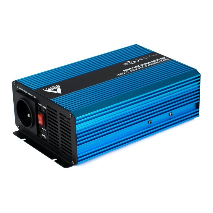 Convertor De Tensiune, Azo Digital, Azo00D1125, Tensiune De Intrare 22÷30 Vdc, Tensiune De Iesire 230 Vac, Putere Maxima 1200 Va, Carcasa Din Aluminiu, 260 mm x 157 mm x 77 mm