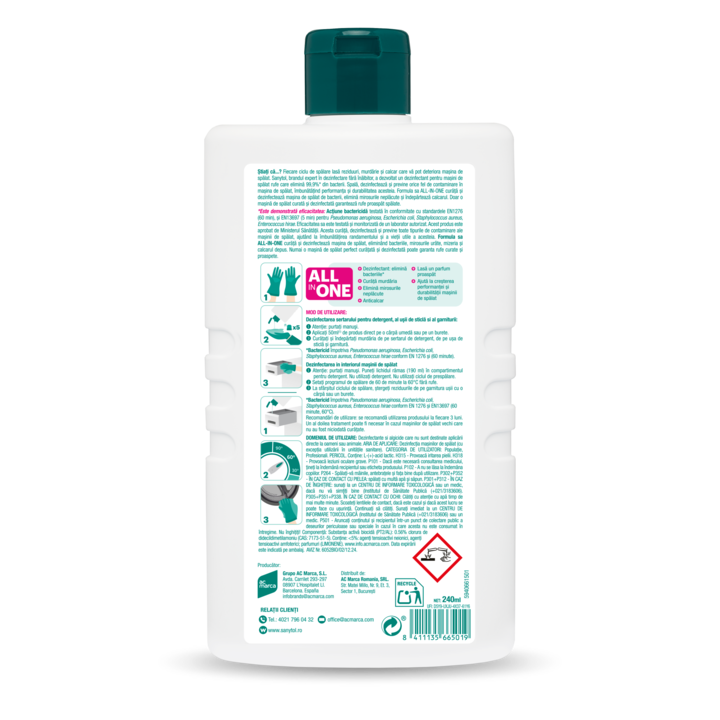 Sanytol mosógép tisztító és fertőtlenítő oldat, 250ml