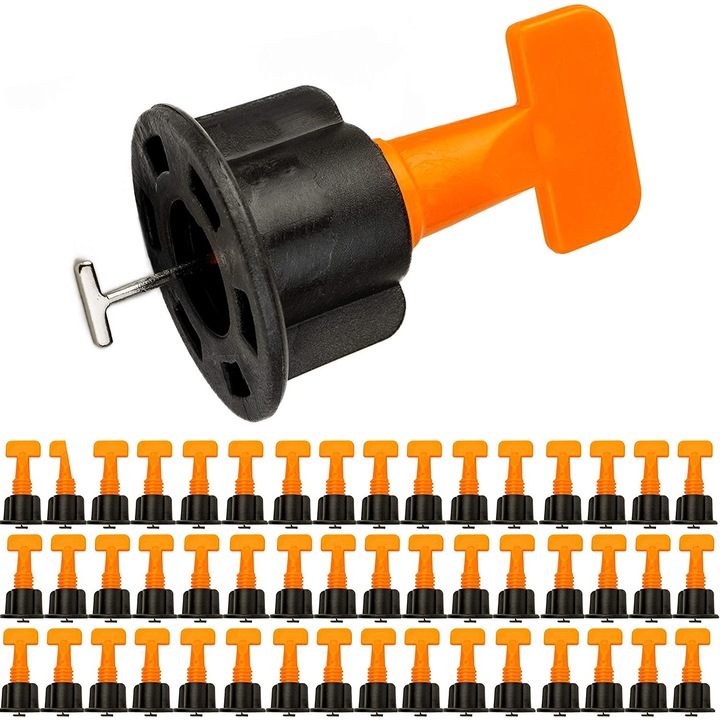 Distantiere de placi cu autonivelare pentru rosturi, 50 buc, Negru/Portocaliu